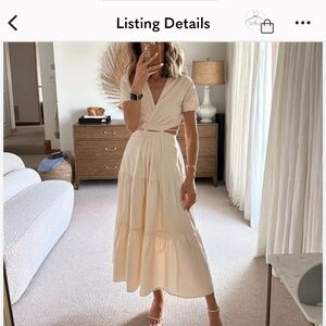 Anthropologie Moon River V-Neck Cutout Tiered Dress S Ivory Poplin Cotton Midi